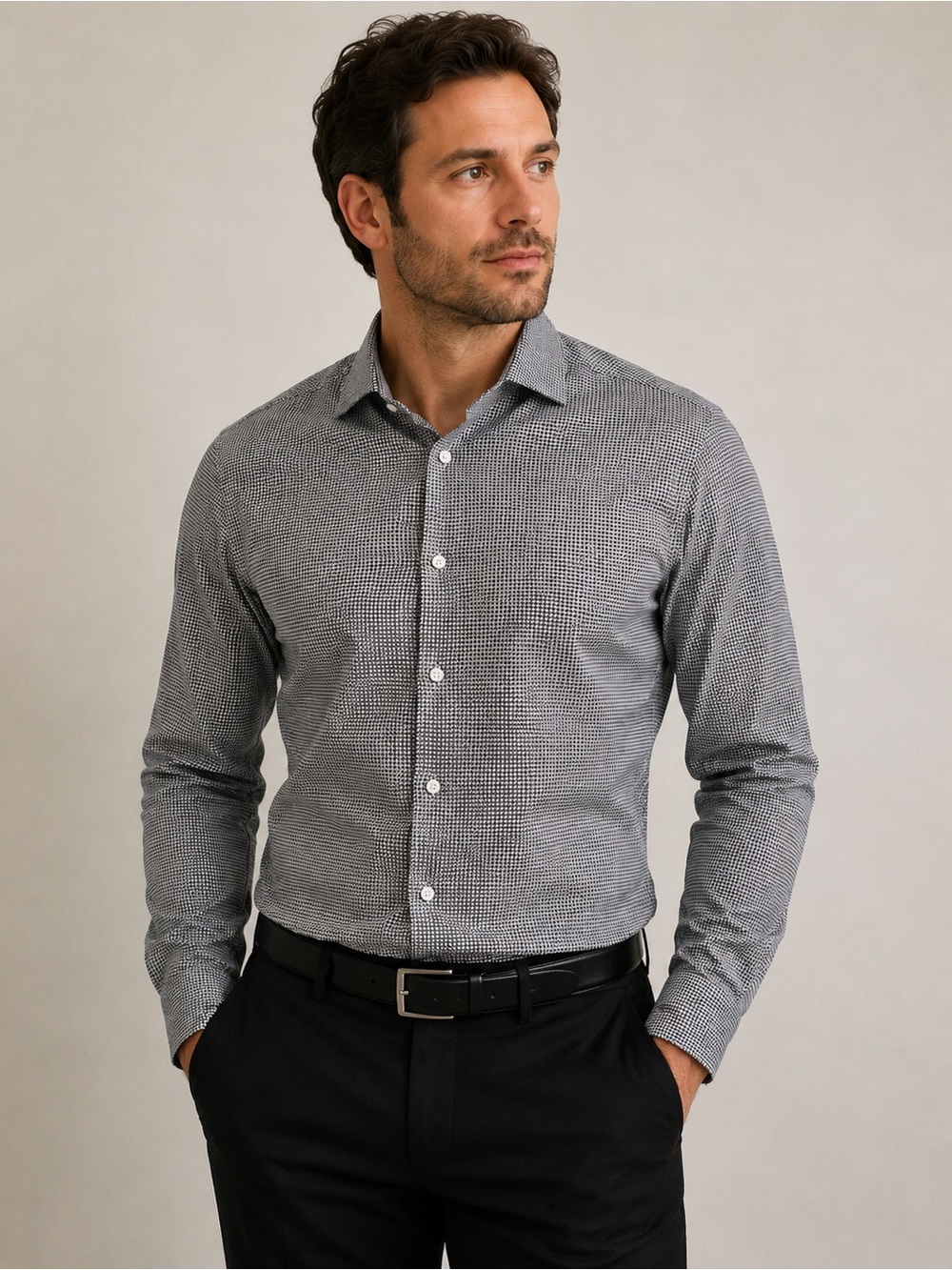 BOSS Hugo Boss Tailored Slim Fit Tessitura Monti Black White Pattern Shirt 16/41